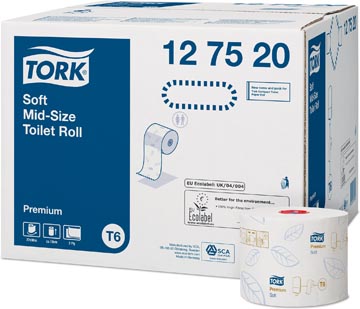 [892082] Tork premium papier toilette soft, mid-size, 2 plis, système t6, blanc, paquet de 27 rouleaux