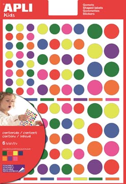 [12970] Apli kids gommettes enlevables, cercle, blister de 624 pièces en couleurs et formats assortis