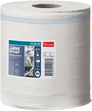 [130034] Tork wiping papier de nettoyage, centerfeed, 1 pli, système m2, blanc