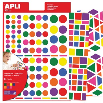 [13240] Apli kids gommettes enlevables, formes, couleurs et formats assortis, pochette de 664 pièces