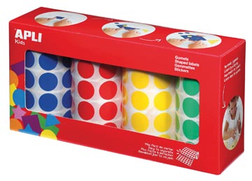 [13793] Apli kids gommettes xl, diamètre 20 mm, boîte avec 4 rouleaux en 4 couleurs