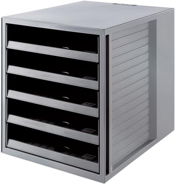 [1401818] Han bloc à tiroirs systembox karma, avec 5 tiroirs ouverts, éco-gris