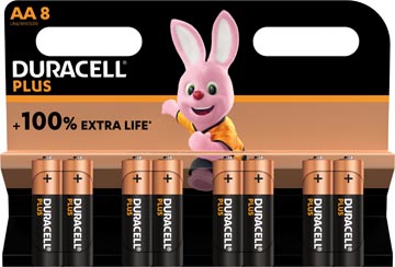 [140899] Duracell batterij plus 100% aa, blister de 8 pièces