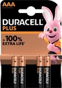Duracell piles plus 100%, aaa, blister 4 pièces
