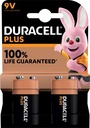 Duracell batterij plus 100% 9v, blister de 2 pièces