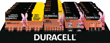 [143814] Duracell piles, plus 100 % aa, aaa et 9v et cr2032, présentoir de 41 pièces