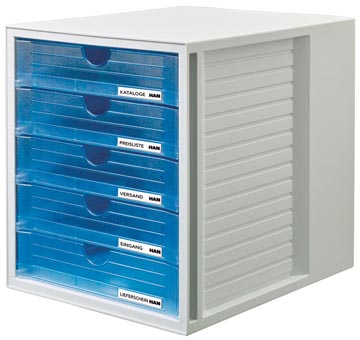 [145064] Han bloc à tiroirs systembox avec 5 tiroirs fermés, transparent bleu