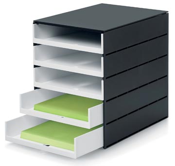 [1480192] Styro bloc à tiroirs styroval pro avec 5 tiroirs ouverts, noir/blanc