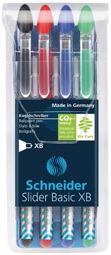 [151294] Schneider stylo à bille slider basic xb, etui de 4 pièces (3+1 gratuit) en couleurs assorties