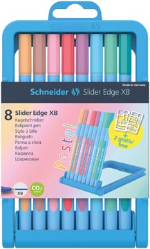 [152289] Schneider stylo à bille slider edge xb, etui chevalet de 8 pièces en couleurs pastel assorties