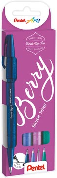 [156495] Pentel feutre pinceau sign pen brush touch, étui cartonné avec 4 pièces: bleu, violet, rose et turquoise