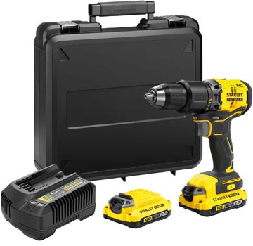 [15D2KQW] Stanley fatmax brushless perceuse à percussion en coffret, 18 v, 2 x 2.0 ah