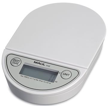 [1622002] Maul pèse-lettres à pile oval, 2kg, intervalle de poids 1gr, batterie incluse, blanc