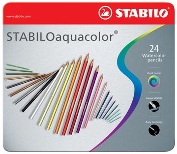 [1624-1] Stabiloaquacolor crayon de couleur, boîte métallique de 24 pièces en couleurs assorties