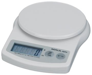 [1645002] Maul pèse-lettres à pile alpha, 5kg, intervalle de poids 1gr, batterie incluse,  blanc