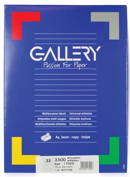 [17025] Gallery étiquettes blanches, ft 70 x 25 mm (l x h), coins carrés, 33 par feuille