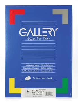 [17035] Gallery étiquettes blanches, ft 70 x 35 mm (l x h), coins carrés, 24 par feuille