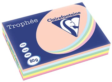 [1707C] Clairefontaine trophée pastel, papier couleur, a3, 80 g, 5 x 100 feuilles, couleurs assorties