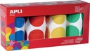 Apli kids gommettes xl, diamètre 45 mm, boîte avec 4 rouleaux en 4 couleurs