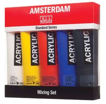 [1799904] Amsterdam peinture acrylique tube de 120 ml, boîte de 5 tubes en couleurs non-primair