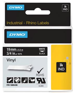 [1805436] Dymo rhino ruban vinyl 19 mm, blanc sur noir