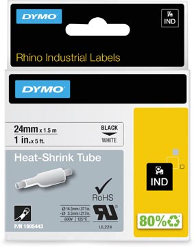 [1805443] Dymo rhino tube de thermo-rétraction 24 mm, noir sur blanc