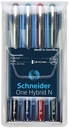 Schneider roller one hybrid n, 0,3 mm largeur de trait, etui de 4 pièces en couleurs assorties
