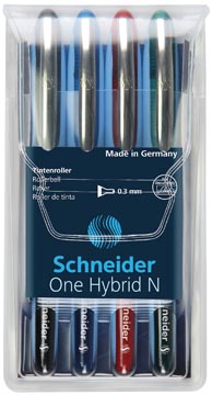 [183494] Schneider roller one hybrid n, 0,3 mm largeur de trait, etui de 4 pièces en couleurs assorties