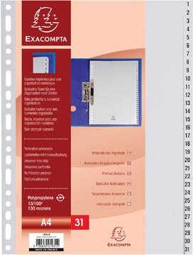 [19310E] Exacompta intercalaires numérique pour ft a4, en pp, 31 onglets, gris