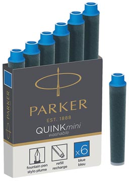 [1950409] Parker quink mini cartouches d'encre bleu, boîte de 6 pièces