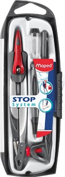 [196101] Maped compas stop system coffret 5 pièces: 1 compas stop system, 1 bague universelle, 1 taille-mines, ...