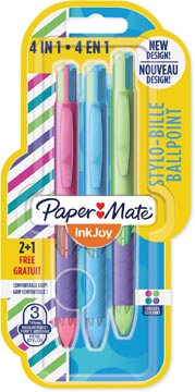 [1985633] Paper mate stylo bille 4 couleurs inkjoy quatro joie de vivre, blister 2 + 1 gratuit