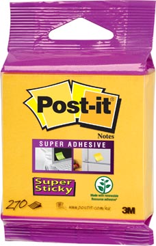 [2014S] Post-it super sticky notes cube, 270 feuilles, ft 76 x 76 mm, jaune ultra, sous blister
