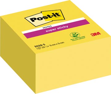 [2028S] Post-it super sticky notes cube, 350 feuilles, ft 76 x 76 mm, jaune néon