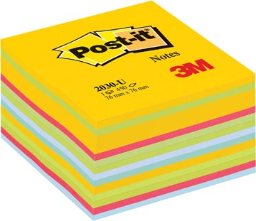 [2030U] Post-it notes cube, 450 feuilles, ft 76 x 76 mm, couleurs assorties ultra