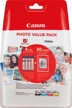 [2052C04] Canon cartouche d'encre cli-581 xl, 170 - 520 photos, oem 2052c004, 4 couleurs + papier photo