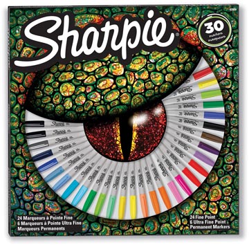[2061127] Sharpie marqueur permanente lézard , fin et extra fine, boîte de 30 pièces en couleurs assorties
