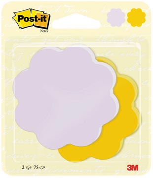 [2075-FL] Post-it notes, 2 x 75 feuilles, ft 72,5 x 72,2 mm, fleur, pourpre et jaune ultra