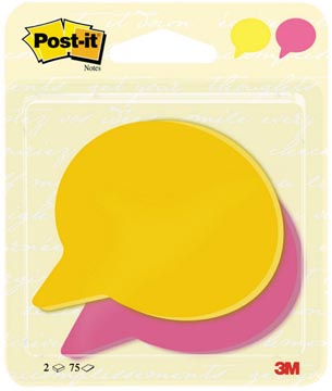[2075-SP] Post-it notes, 2x 75 feuilles, ft 71 x 73 mm, bulle, jaune néon et power rose