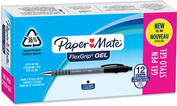 [2108217] Paper mate stylo bille flexgrip gel, boîte de 12 pièces, noir