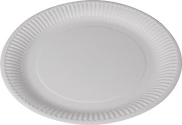 [21101] Assiette ronde, enduite blanche, diamètre 23 cm, en carton, lot de 100 pièces