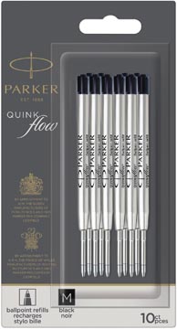 [2119153] Parker quinkflow recharge pour stylo bille, pointe moyenne, noir, blister de 10 pièces