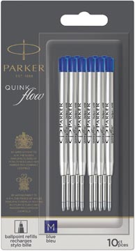 [2119154] Parker quinkflow recharge pour stylo bille, pointe moyenne, bleu, blister de 10 pièces