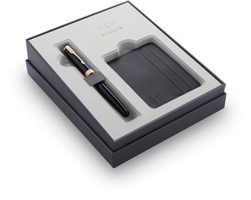 [2121991] Parker boîte cadeau sonnet stylo plume + détenteur de cartes, noir gt