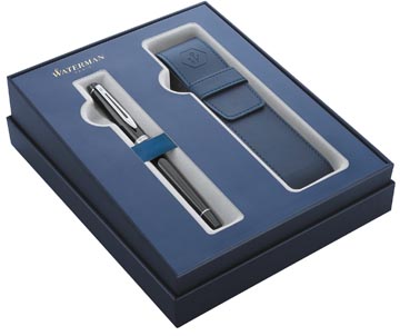 [2122197] Waterman boîte cadeau stylo plume expert black avec détail en palladium + etui bleu