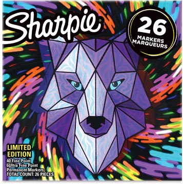 [2158030] Sharpie marqueur permanent wolf pack, fine, blister de 26 pièces, assorti
