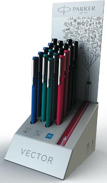 [2159361] Parker stylo plume vector, pointe moyenne, présentoir de comptoir de 18 pièces en couleurs assorties