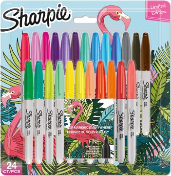 [2169766] Sharpie marqueur permanent flamingo pack, pointe fine, blister de 24 pièces en couleurs assorties