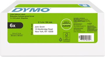 [2177564] Dymo étiquettes labelwriter, ft 25 x 54 mm, blanc, boîte de 6 x 1000 étiquettes