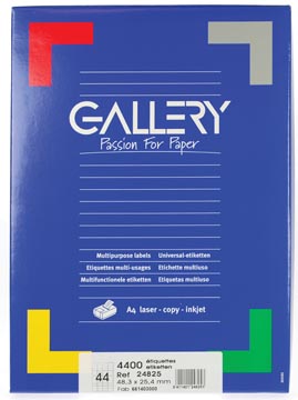 [24825] Gallery étiquettes blanches, ft 48,3 x 25,4 mm (l x h), coins arrondis, 44 par feuille